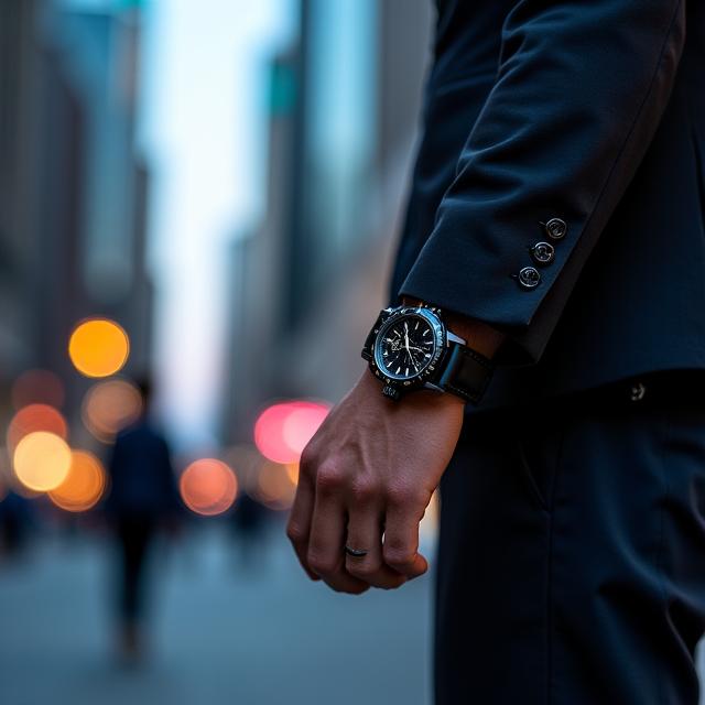 Urban Sport Chronograph Watch with cityscape background