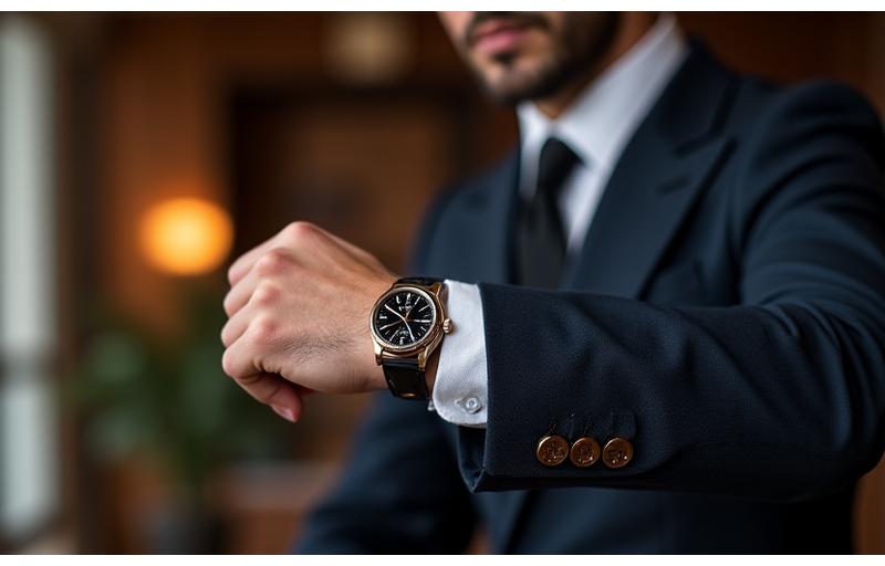 Man adjusting a watch on his wrist, showcasing elegance