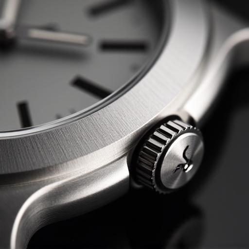 Macro shot of brushed 316L stainless steel watch case